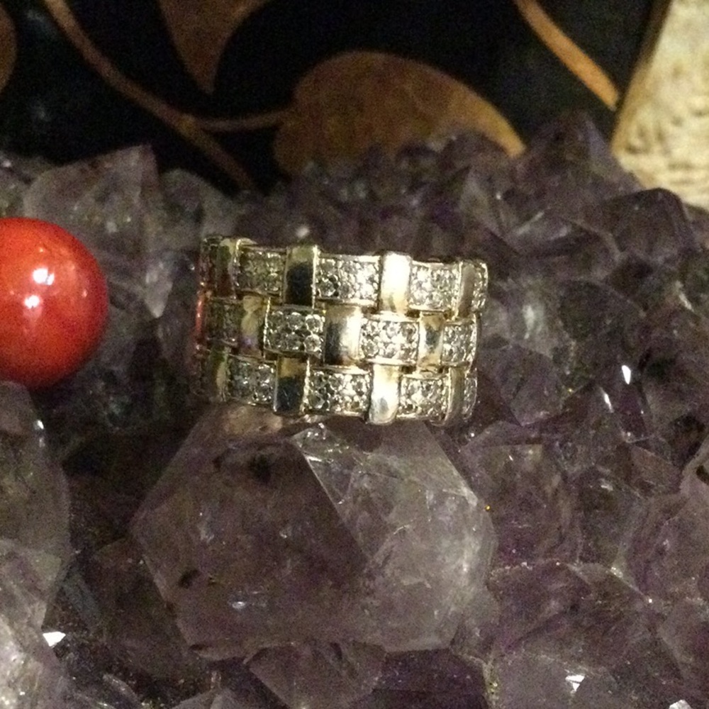 18k YG Clad Sterling DMQ Eternity Band Pave Ring😎